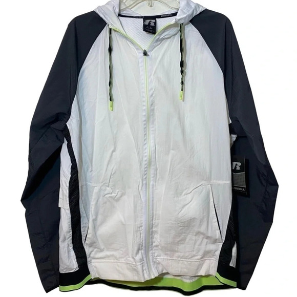 Russell athletic jacket windbreaker White neon 90s streetwear size large - Picture 9 of 11